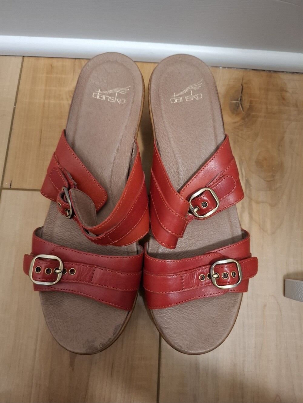 Dansko Sandals Women's 42 Jessie Red Leather Double Adjustable Strap Comfort